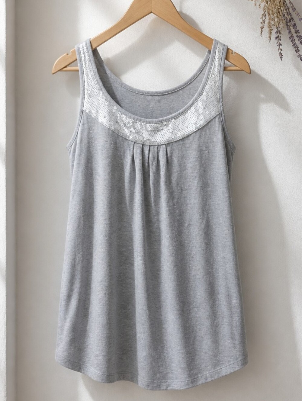 Talbots | Ladies Sequin Accented Gray Tank Top, Size L